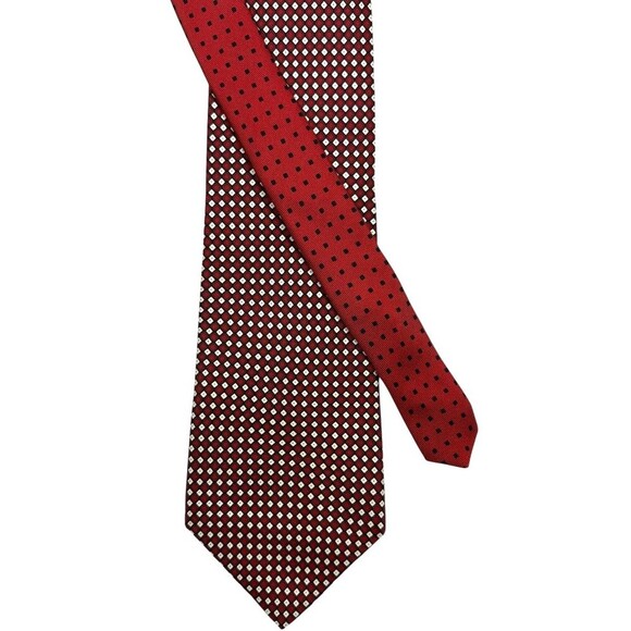 VTG Tommy Hilfiger Made in USA 100% Silk Red Geometric Microprint Tie - Picture 4 of 6